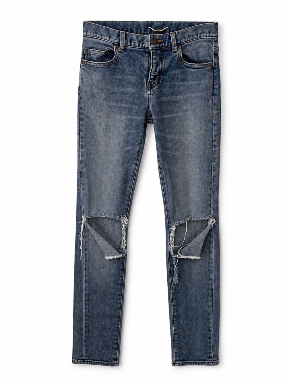 Saint Laurent Women's Distressed Low Rise Skinny Jeans - Washed Blue 27